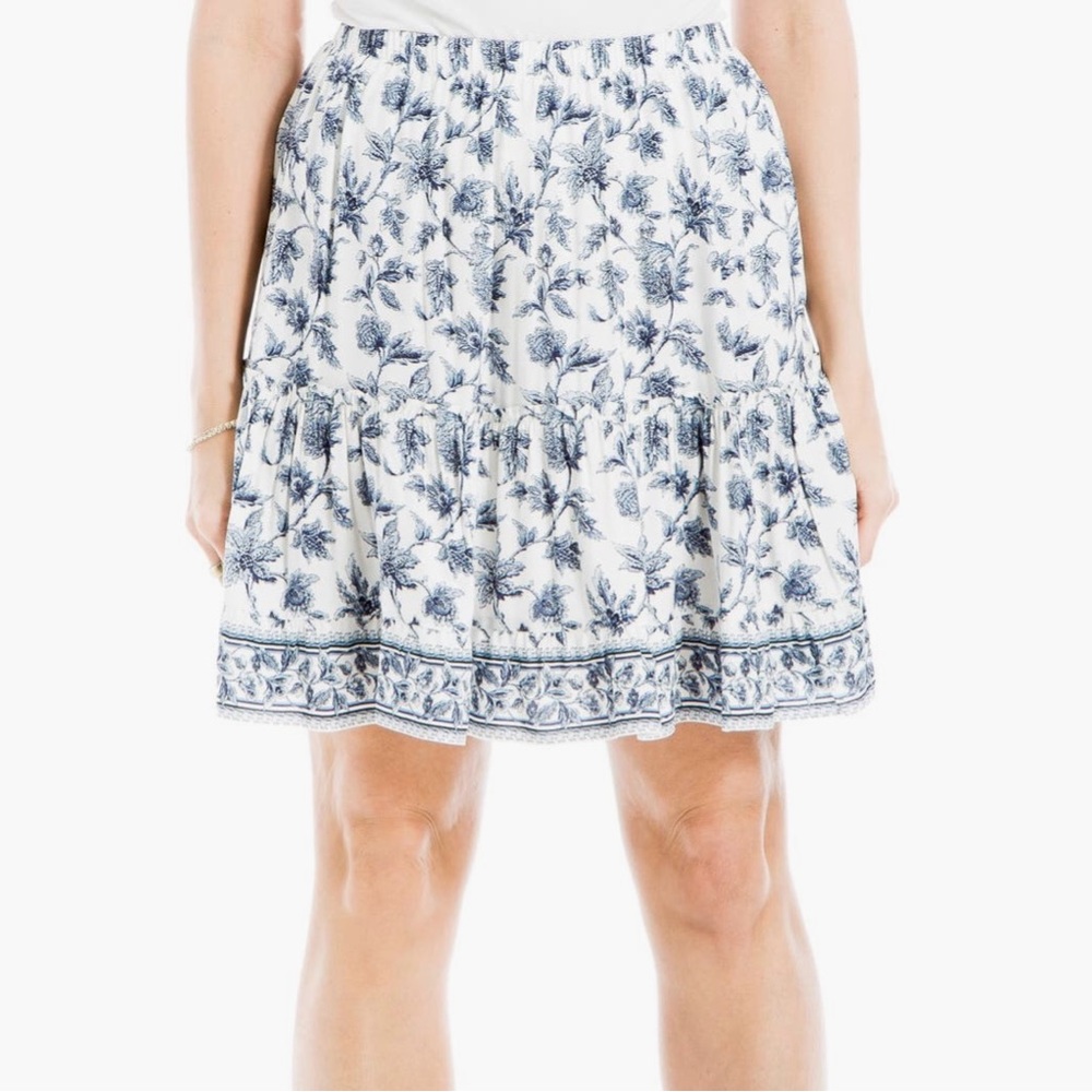 Max Studio Blue and White Floral Skater Skirt